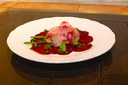 Vorspeise Rote Bete Carpaccio mit Zitronenforelle
